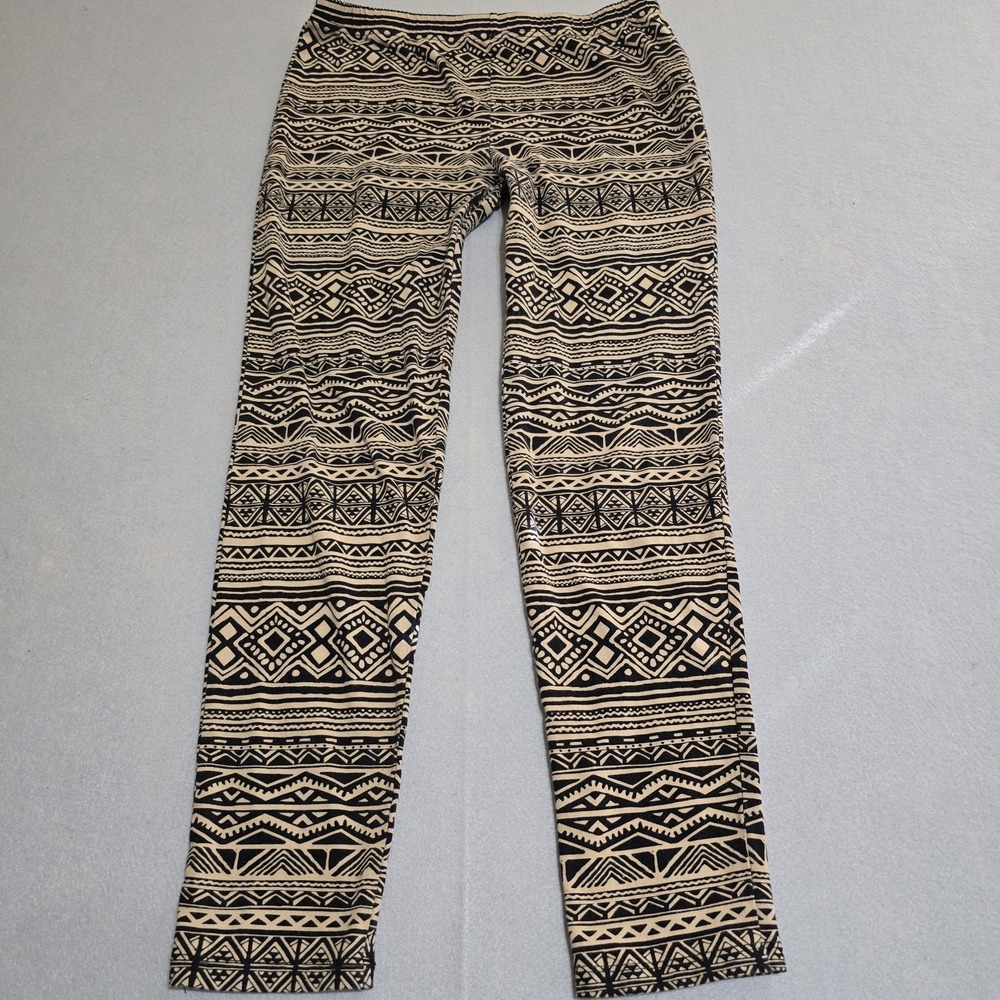 Forever 21 Leggings Women L Tan Black Tribal Geometric Aztec Print Stretch Slim